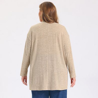 Women's Plus Size Open Front Cardigan Long Sleeve Casual Ribbed Knit Cardigans Sweaters with Pockets