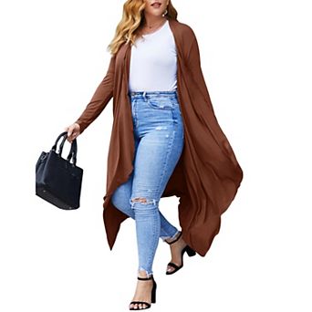 Zeagoo Women' Plus Size Cardigan Long Sleeve Open Front Drape Cardigans Lightweight Long Duster