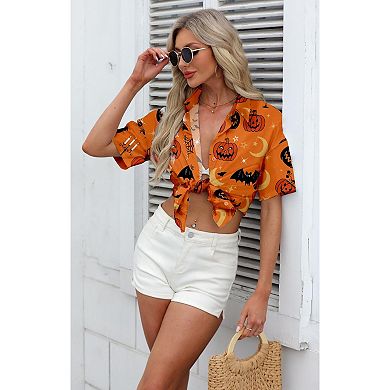 Zeagoo Hawaiian Shirt Women Floral Print Button Down Blouse Oversize Casual Beach Top