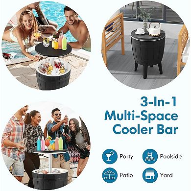 EFU 10 Gallon 3-in-1 Ice Cooler Table, Metal Legs Resin Pop-Up with Drain for Patio