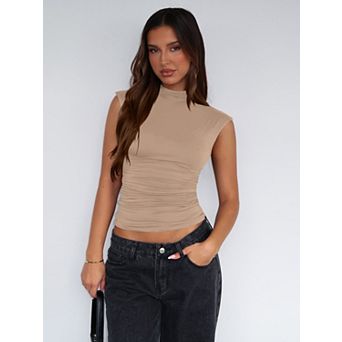 Women's Mock Neck Slim Fit Solid Sleeveless Versatile Tank Top
