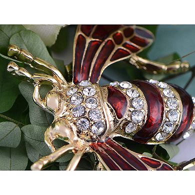 Rose Copper Tone Sapphire Blue Silver Colored Rhinestones Beetle Bee Brooch Pin