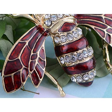Rose Copper Tone Sapphire Blue Silver Colored Rhinestones Beetle Bee Brooch Pin