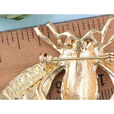 Rose Copper Tone Sapphire Blue Silver Colored Rhinestones Beetle Bee Brooch Pin
