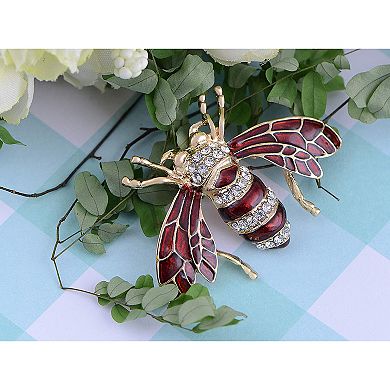 Rose Copper Tone Sapphire Blue Silver Colored Rhinestones Beetle Bee Brooch Pin