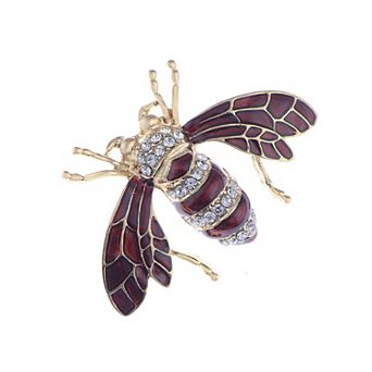Rose Copper Tone Sapphire Blue Silver Colored Rhinestones Beetle Bee Brooch Pin