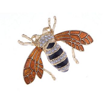 Rose Copper Tone Sapphire Blue Silver Colored Rhinestones Beetle Bee Brooch Pin