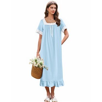 Ekouaer Nightgowns Vintage Victorian Nightgown Lace Night Gown Long Nightdress Soft Nightshirt
