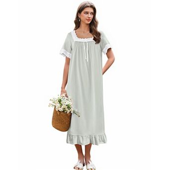 Ekouaer Nightgowns Vintage Victorian Nightgown Lace Night Gown Long Nightdress Soft Nightshirt