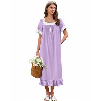 Ekouaer Nightgowns Vintage Victorian Nightgown Lace Night Gown Long Nightdress Soft Nightshirt