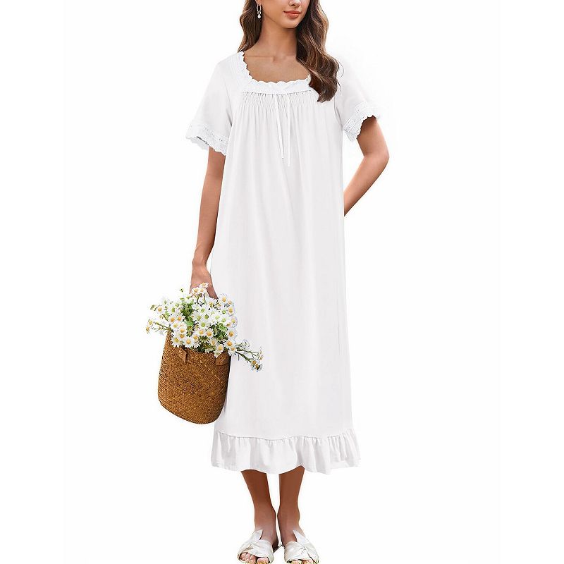 night dress vintage Ekouaer Nightgowns Victorian Nightgown Lace Gown Long Nightdress Soft Nightshirt | White | Medium White nightgown Chest:LARGE masters Brown Hair Dress Outfit Edwardian Nightdress