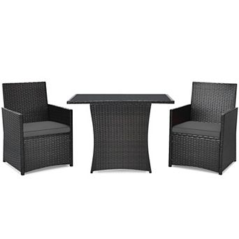 Costway 3 pc Patio Rattan Furniture Set Cushion Sofa Armrest Garden Deck