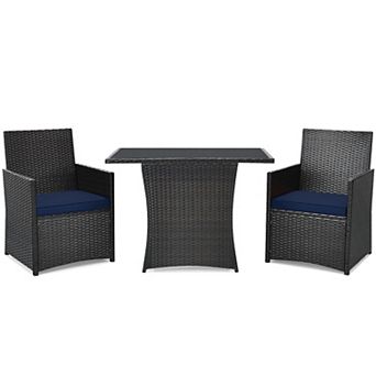 Costway 3 pc Patio Rattan Furniture Set Cushion Sofa Armrest Garden Deck