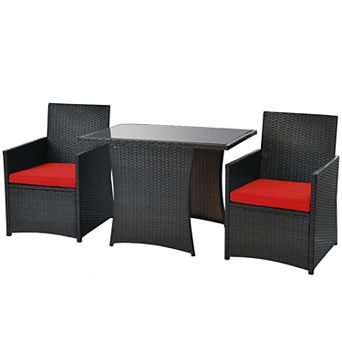 Costway 3 pc Patio Rattan Furniture Set Cushion Sofa Armrest Garden Deck