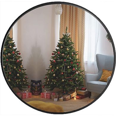 KWPZQEB 16 Inch Modern Metal Frame Round Bathroom Mirror for Entryway, Bathroom