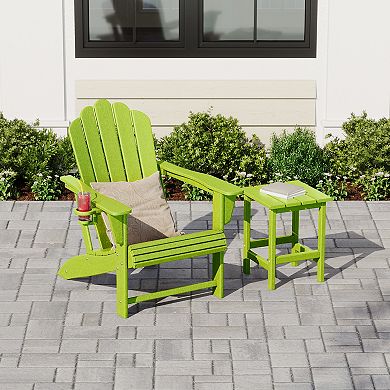 Outdoor Patio HDPE Adirondack Chair With Cup Holder and Table Set