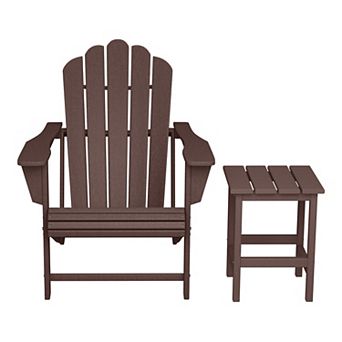 Outdoor Patio HDPE Adirondack Chair With Cup Holder and Table Set