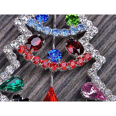 Merry Christmas Rhinestone Gem Hanging Lights Holiday Ornament Tree Pin Brooch