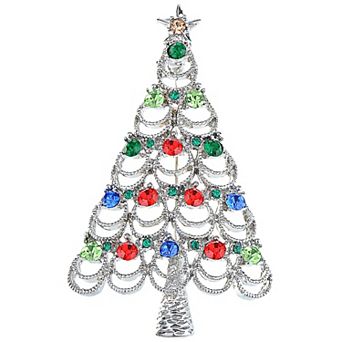 Merry Christmas Rhinestone Gem Hanging Lights Holiday Ornament Tree Pin Brooch