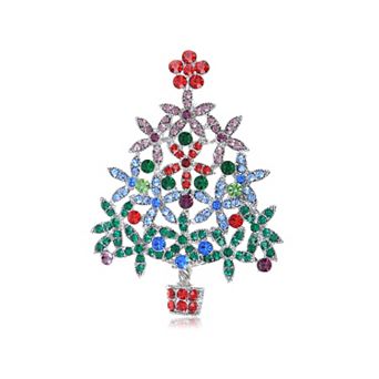 Merry Christmas Rhinestone Gem Hanging Lights Holiday Ornament Tree Pin Brooch