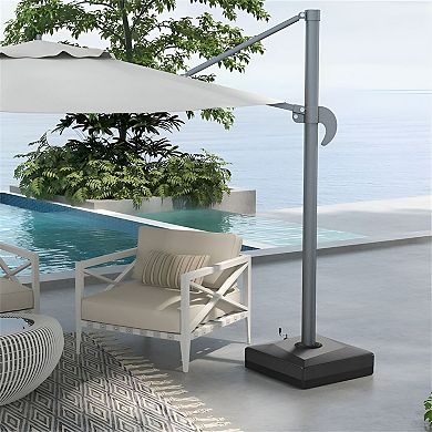 Outdoor Umbrella Base with Crank Handle Wheels and Adjustable Leveling Feet