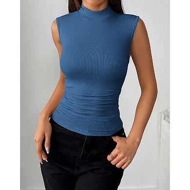 Zeagoo Women's Sleeveless Mock Turtleneck Tank Tops Slim Fit Ribbed Basic Layering Shirts