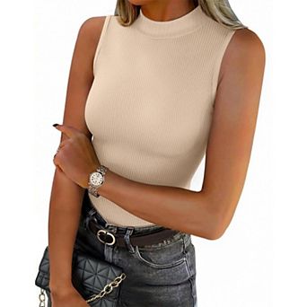 Zeagoo Women's Sleeveless Mock Turtleneck Tank Tops Slim Fit Ribbed Basic Layering Shirts