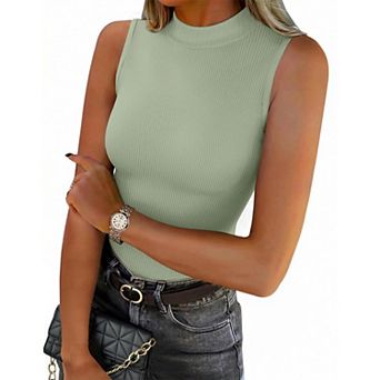 Zeagoo Women's Sleeveless Mock Turtleneck Tank Tops Slim Fit Ribbed Basic Layering Shirts