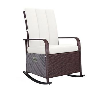 Patio Rocking Recliner Chair with Adjustable Footrest and Cushions