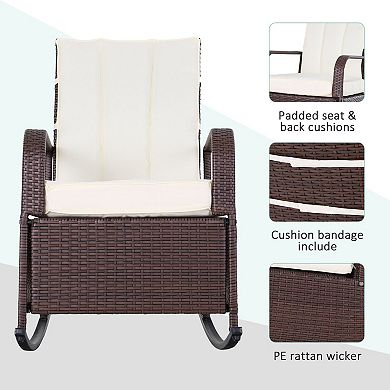 Patio Rocking Recliner Chair with Adjustable Footrest and Cushions