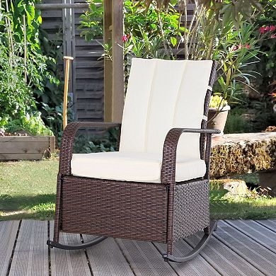 Patio Rocking Recliner Chair with Adjustable Footrest and Cushions