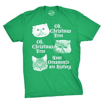 Mens Oh Christmas Tree Your Ornaments Are History T Shirt Funny Cat Holiday Tee for Guys