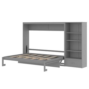 Pnronnc Queen Size Murphy Bed with Storage Compartments Drawer Foldable Wall Bed Frame Space Saving