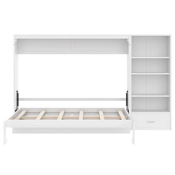 Pnronnc Queen Size Murphy Bed with Storage Compartments Drawer Foldable Wall Bed Frame Space Saving