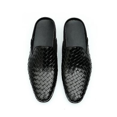 Men's Leather Woven Mules Slip On Dress Comfortable Slipper Shoes