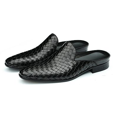 Men's Leather Woven Mules Slip On Dress Comfortable Slipper Shoes