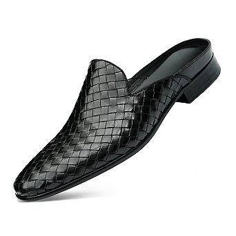 Men's Leather Woven Mules Slip On Dress Comfortable Slipper Shoes
