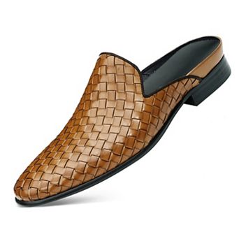 Men's Leather Woven Mules Slip On Dress Comfortable Slipper Shoes