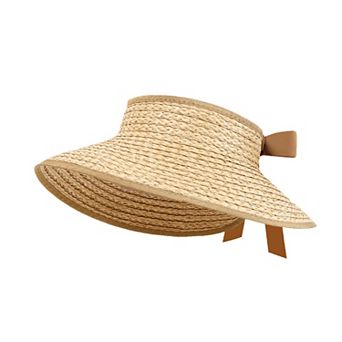 Women Straw Sun Visor Hat Wide Brim Open Top Adjustable Bow Lightweight Summer Hat