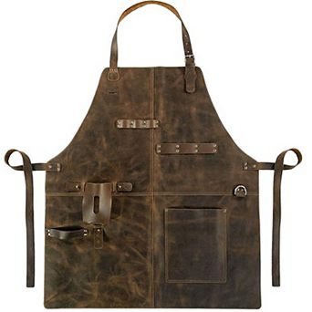 Full Coverage Work Apron with Multi Pocket Storage PU Utility Apron for Cooking Grilling Workshop