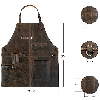 Full Coverage Work Apron with Multi Pocket Storage PU Utility Apron for Cooking Grilling Workshop