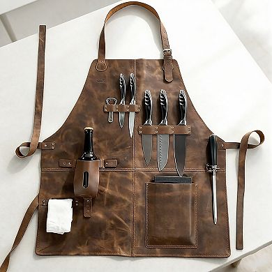 Full Coverage Work Apron with Multi Pocket Storage PU Utility Apron for Cooking Grilling Workshop