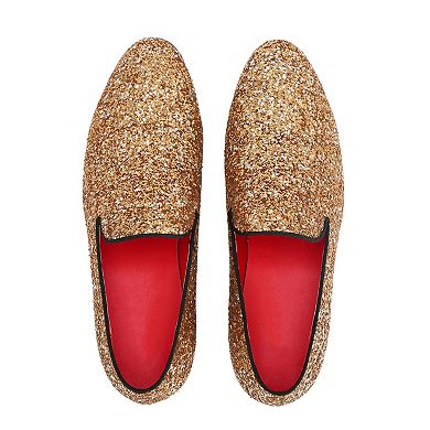 Men's Glitter Star Loafers Sparkly Slip-On Dress Shoes