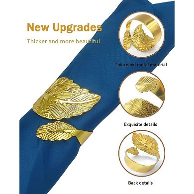 Leaf Metal Napkin Rings 6pcs for Table Wedding Christmas Thanksgiving Party