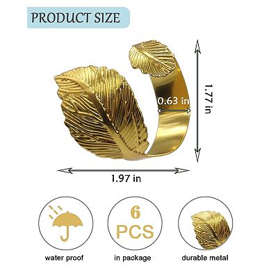 Leaf Metal Napkin Rings 6pcs for Table Wedding Christmas Thanksgiving Party