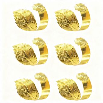 Leaf Metal Napkin Rings 6 pc for Table Wedding Christmas Thanksgiving Party