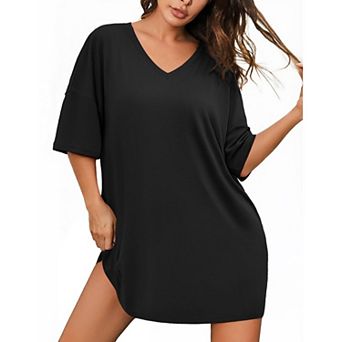 Ekouaer Gowns Sleepwear Womens Tshirt Loose Short Sleeve Sleep Shirt