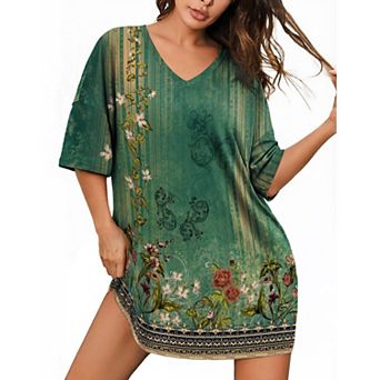 Ekouaer Gowns Sleepwear Womens Tshirt Loose Short Sleeve Sleep Shirt