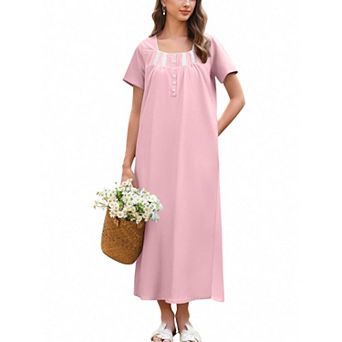 Ekouaer Long Nightgowns for Women Cotton Nightgown Short Sleeve Sleepdress Full Length Sleepshirt