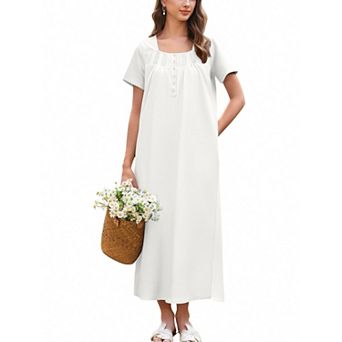 Ekouaer Long Nightgowns for Women Cotton Nightgown Short Sleeve Sleepdress Full Length Sleepshirt